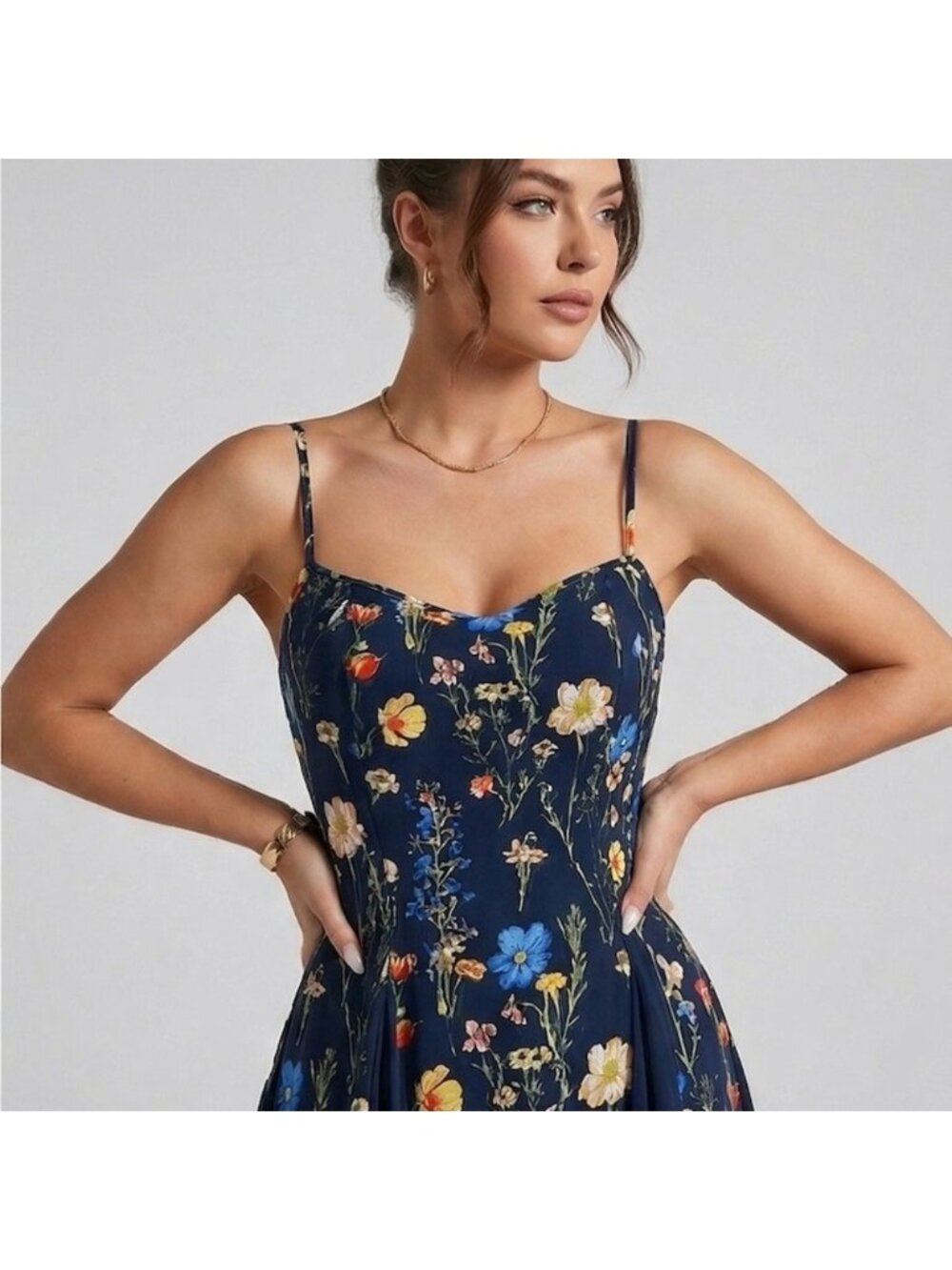 Midnight Navy Floral Print Maxi Dress - Picture 2 of 10
